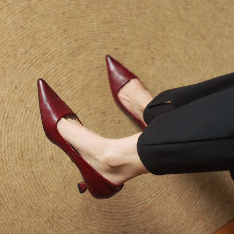 Viola Leather Heels in Red – front view