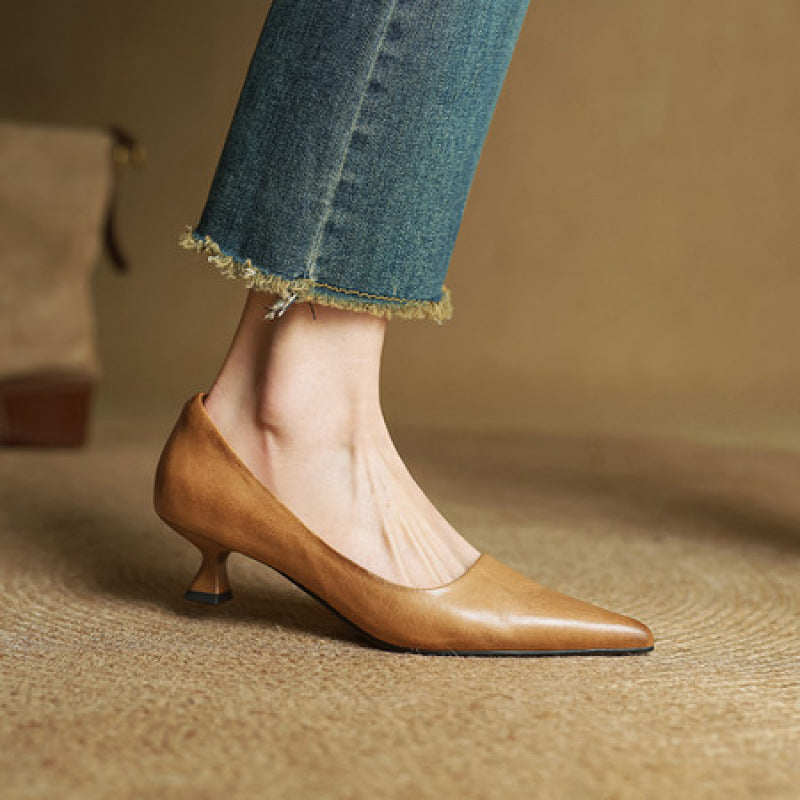 Viola Leather Heels in Brown – alternate view