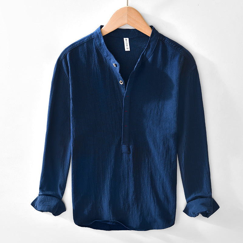 Paxton V-Neck Shirt in Navy Blue – product view