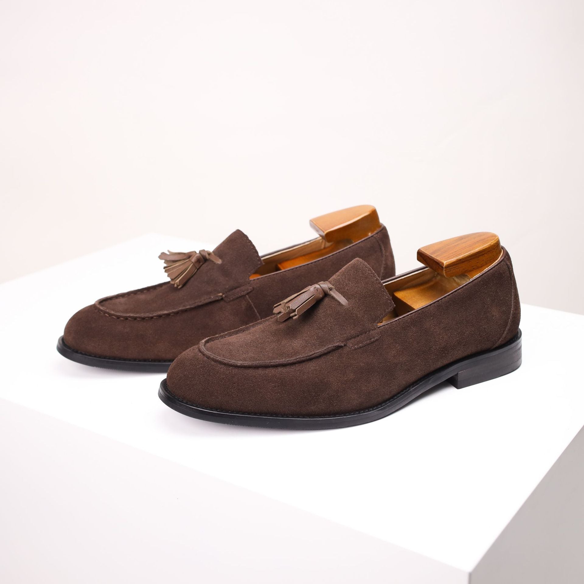 Harlow Tassel Loafers in Dark Brown – front view