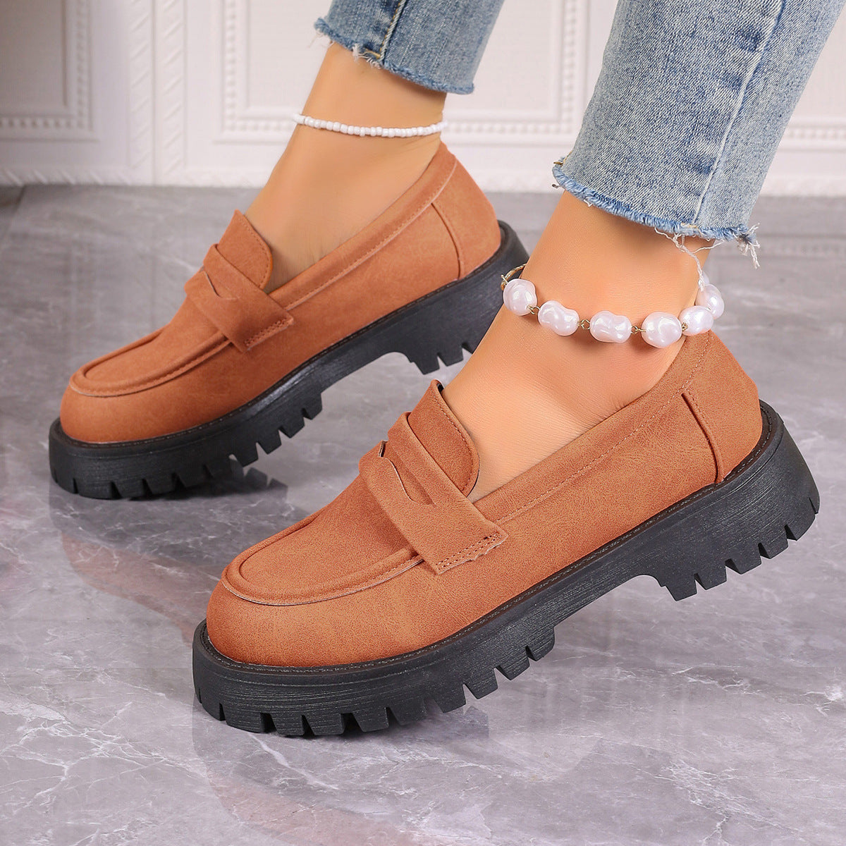 Helga Platform Sneakers in Brown – front view