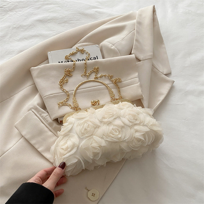 Scarlett Rosette Clutch in White – detail view
