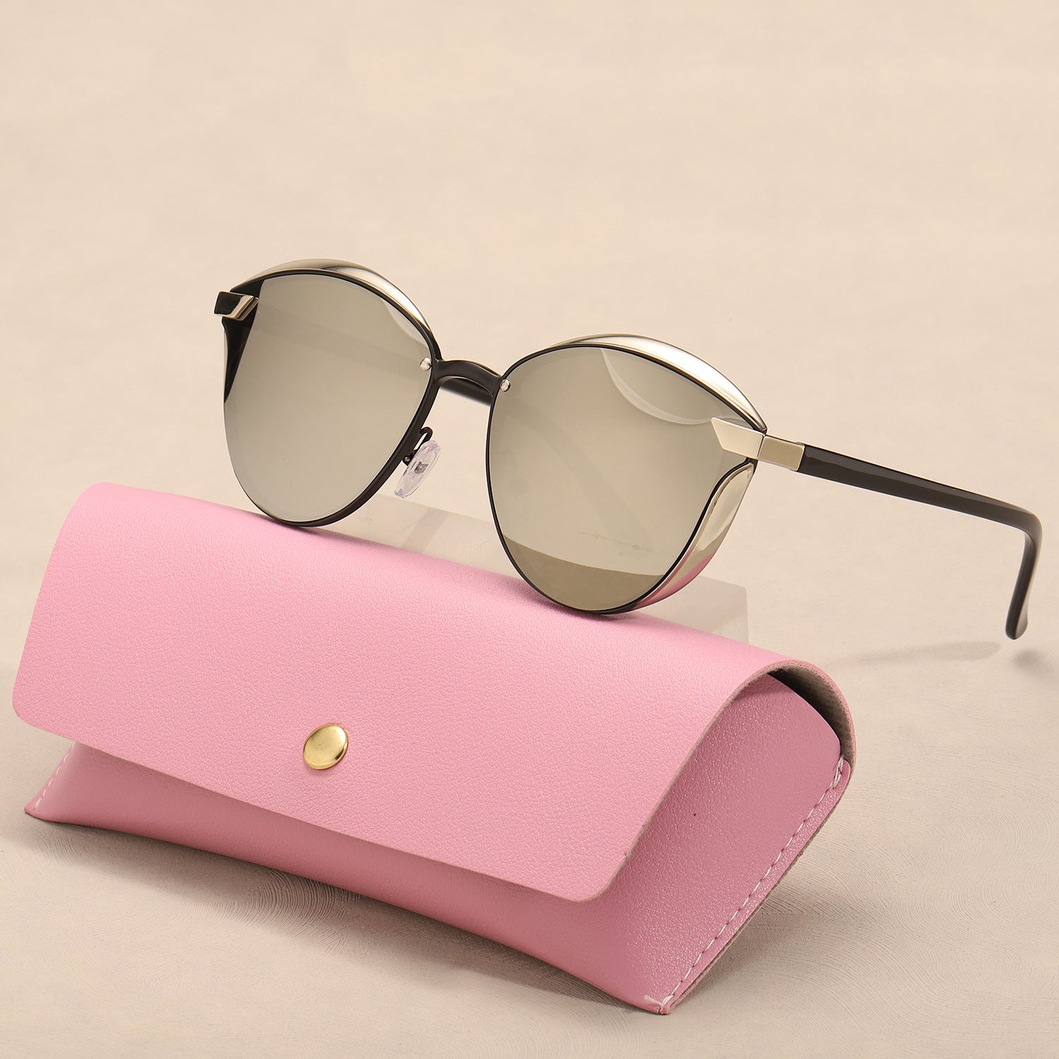 Yasmine Cat-Eye Sunglasses in Silver — silver metal trim with mirrored lenses