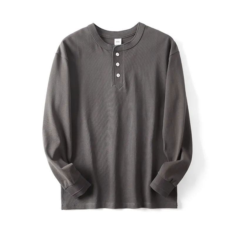 Roman Henley Shirt in Dark Gray — premium midweight cotton with 3-button placket