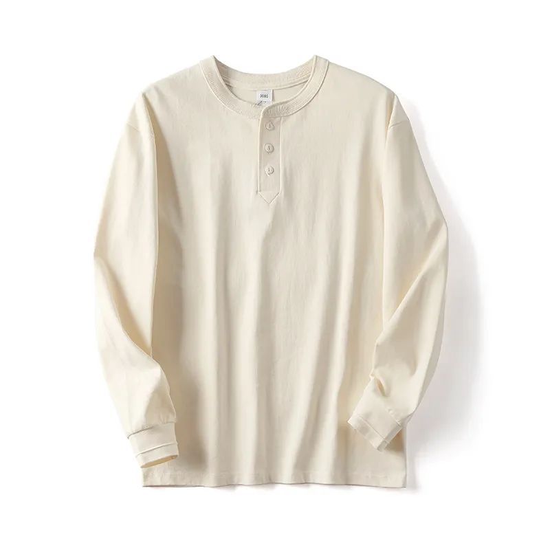 Roman Henley Shirt in Cream — premium midweight cotton with 3-button placket