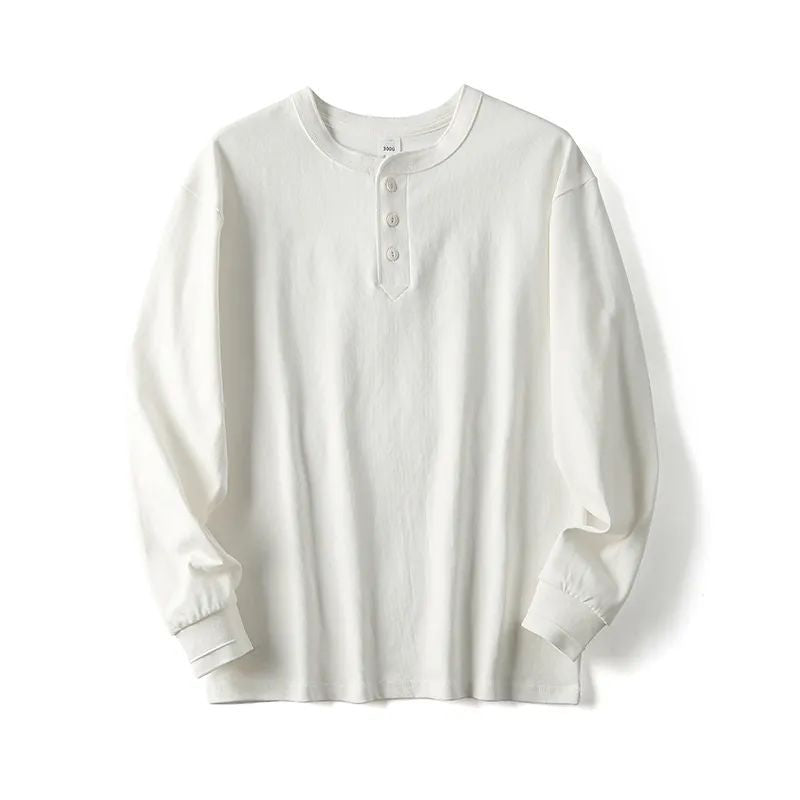Roman Henley Shirt in White — premium midweight cotton with 3-button placket