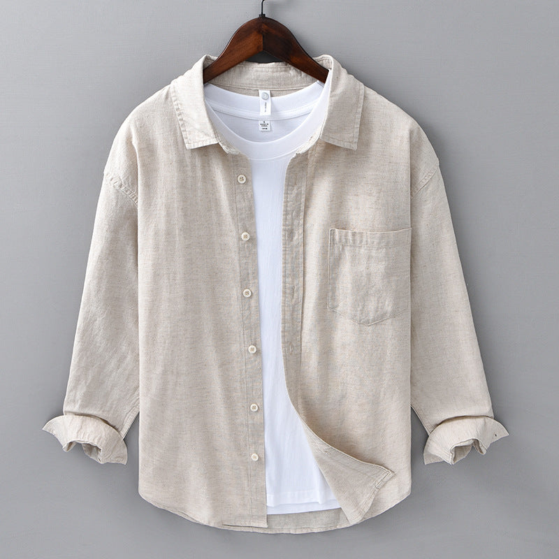 Wyatt Linen Shirt in Beige – front view