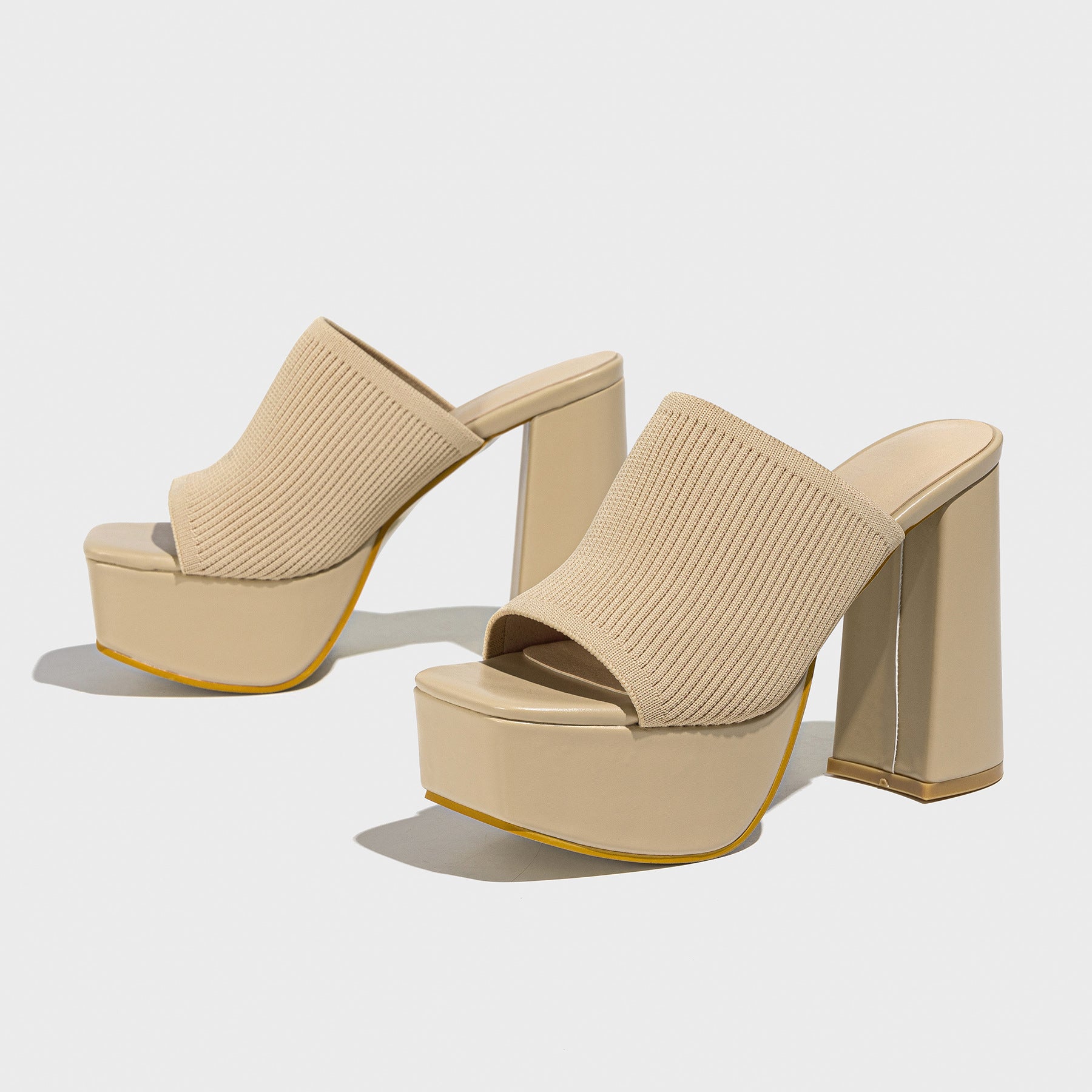 Romina Knit Heels in Cream — open-toe platform mule
