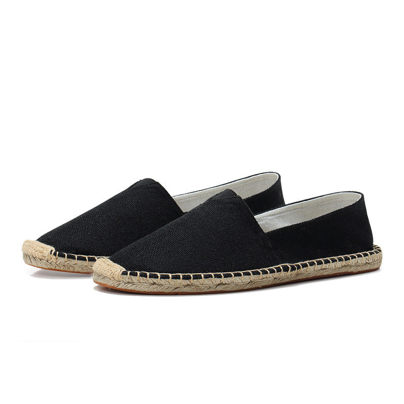 Aurelio Espadrilles in Black — woven canvas with hemp rope sole