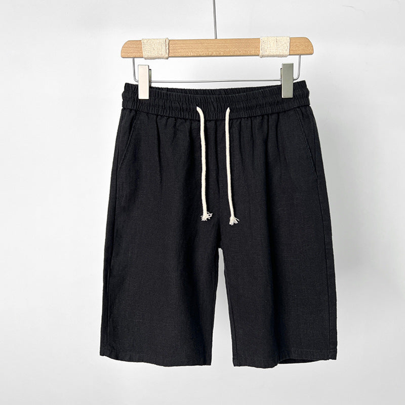 Salvatore Linen Shorts in Black — drawstring waist