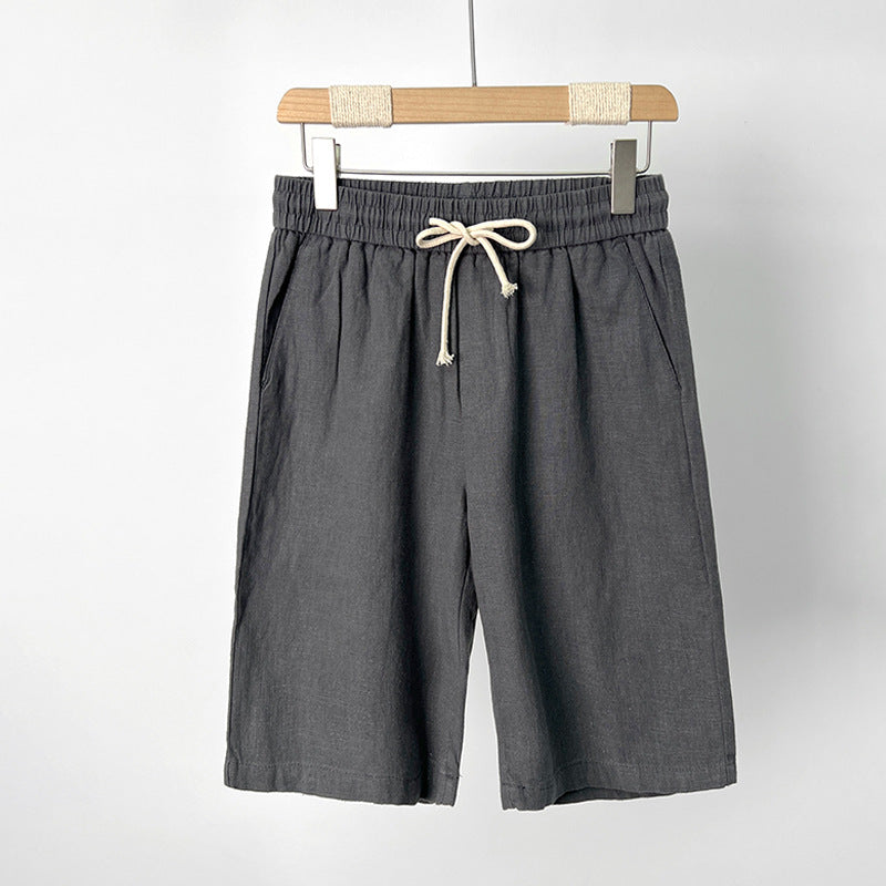 Salvatore Linen Shorts in Charcoal — drawstring waist