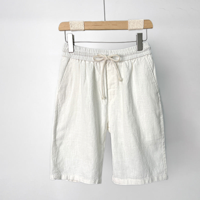 Salvatore Linen Shorts in Cream — drawstring waist
