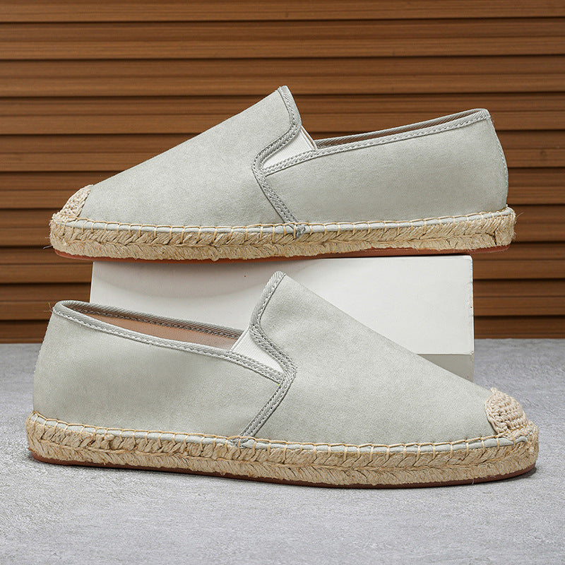 Stefano Suede Espadrilles in Light Gray — slip-on hemp sole