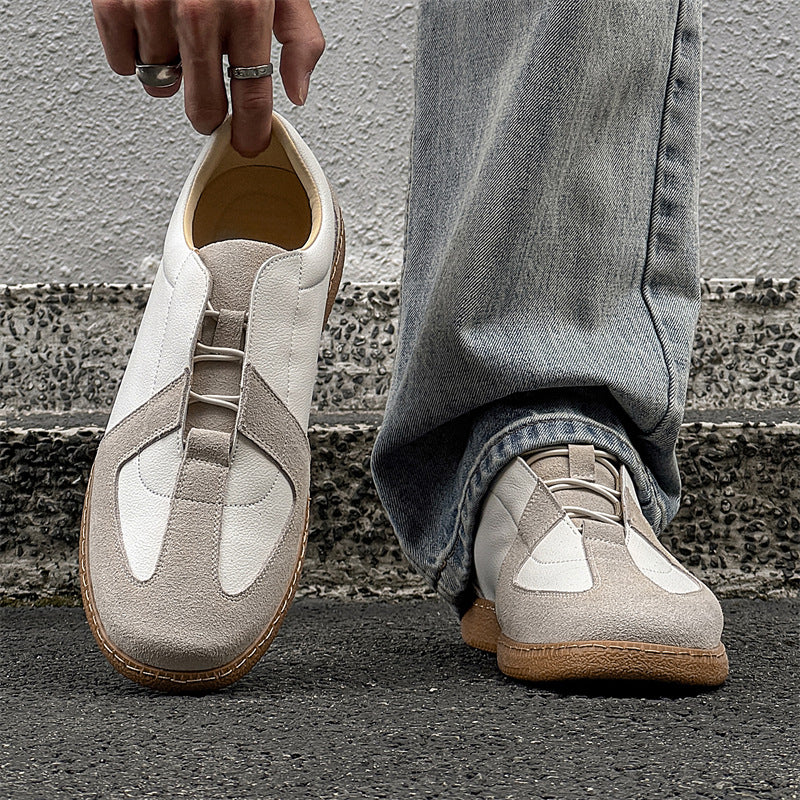 Cosimo Suede Sneakers in Cream — two-tone lace-up