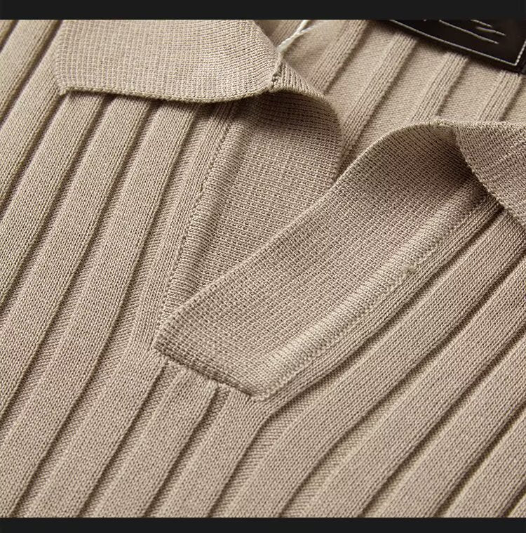 Dario Knit Polo — ribbed-knit collar detail close-up