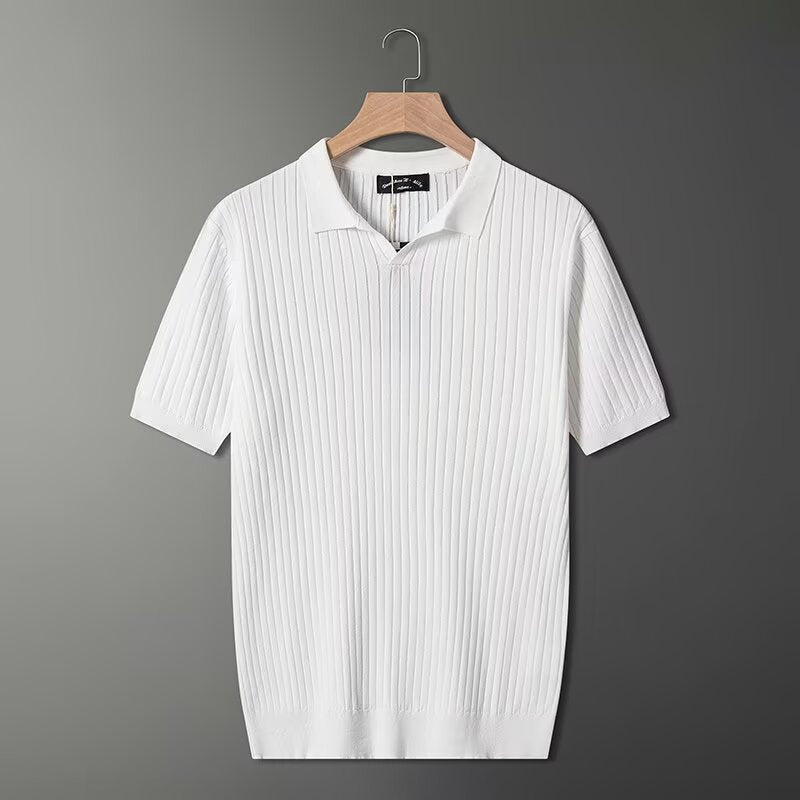 Dario Knit Polo in White — Men's ribbed short-sleeve polo