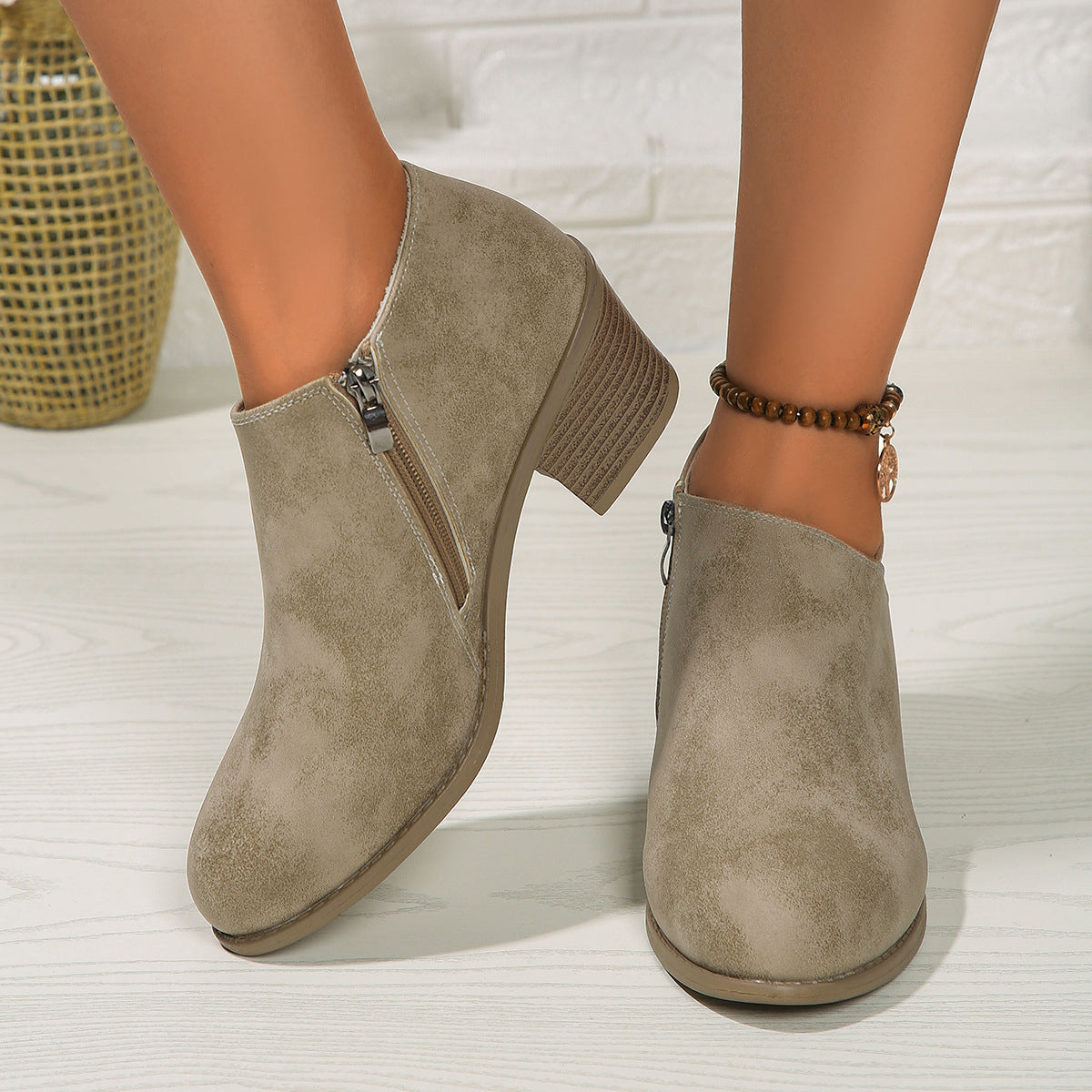 Harper Suede Booties in Khaki – alternate view