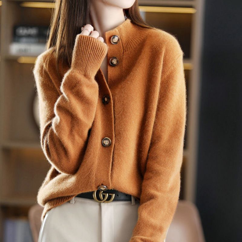 Aurora Cashmere Cardigan in Orange – front view