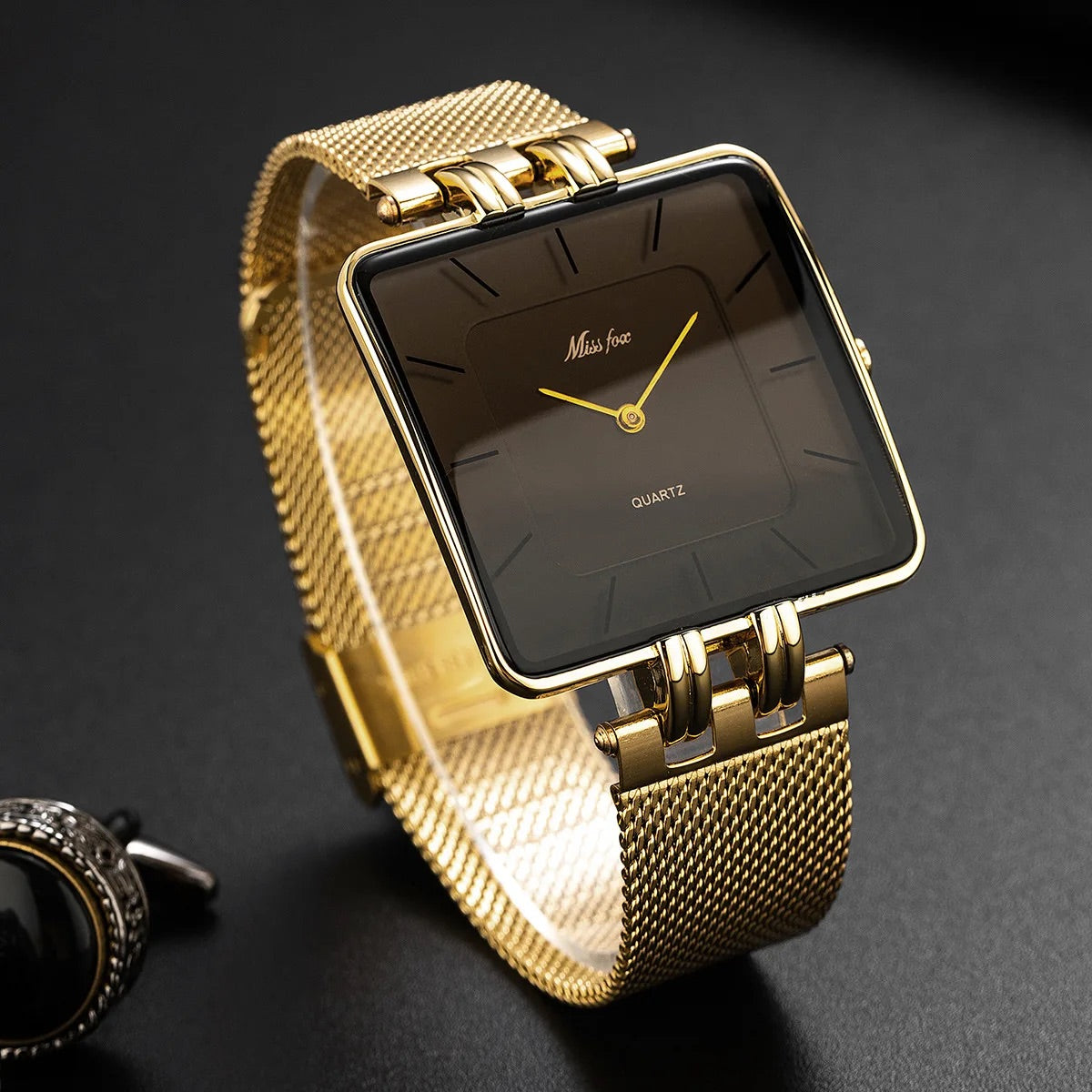 Zelari Square Watch in Black – front view