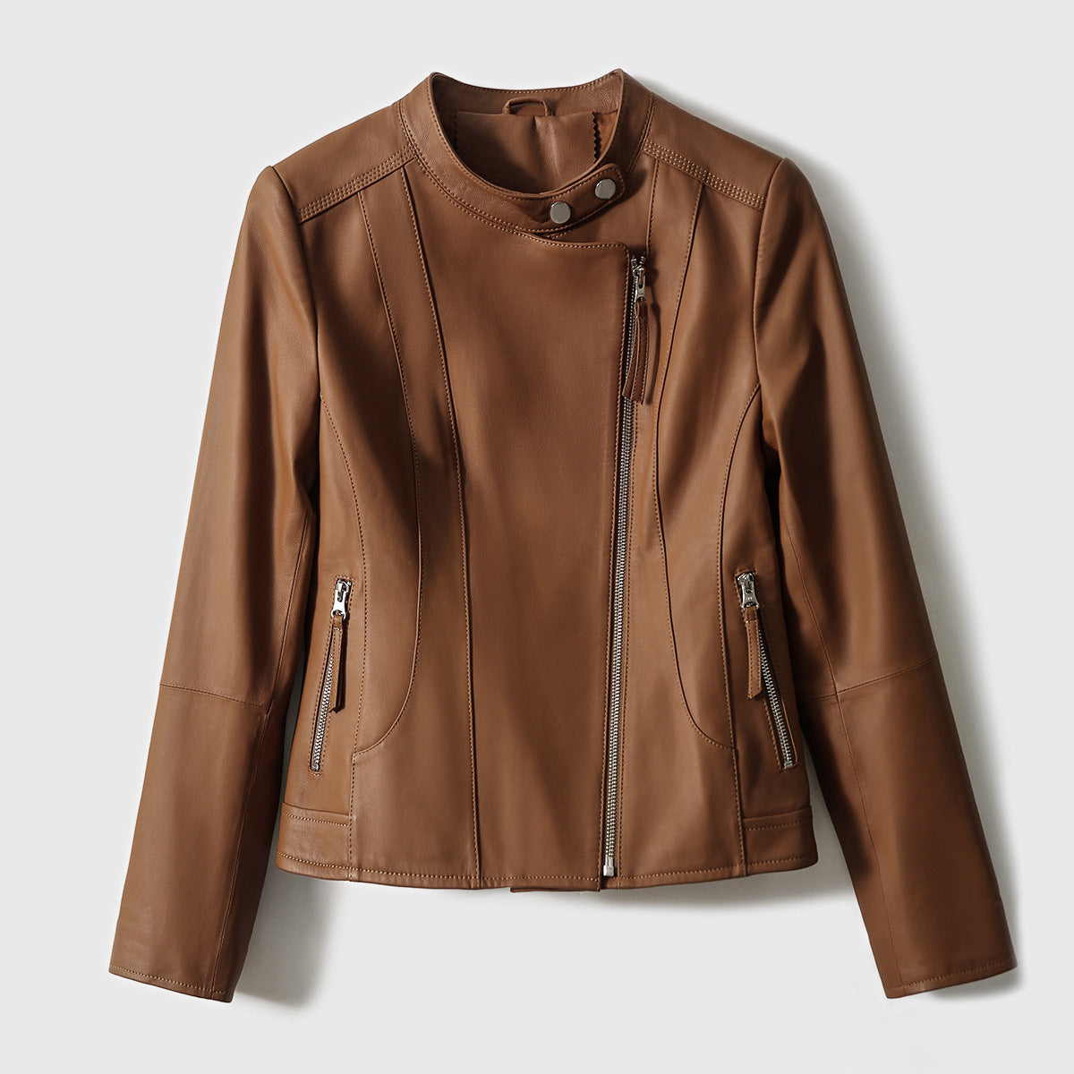 Tammi Leather Jacket in Brown – front view