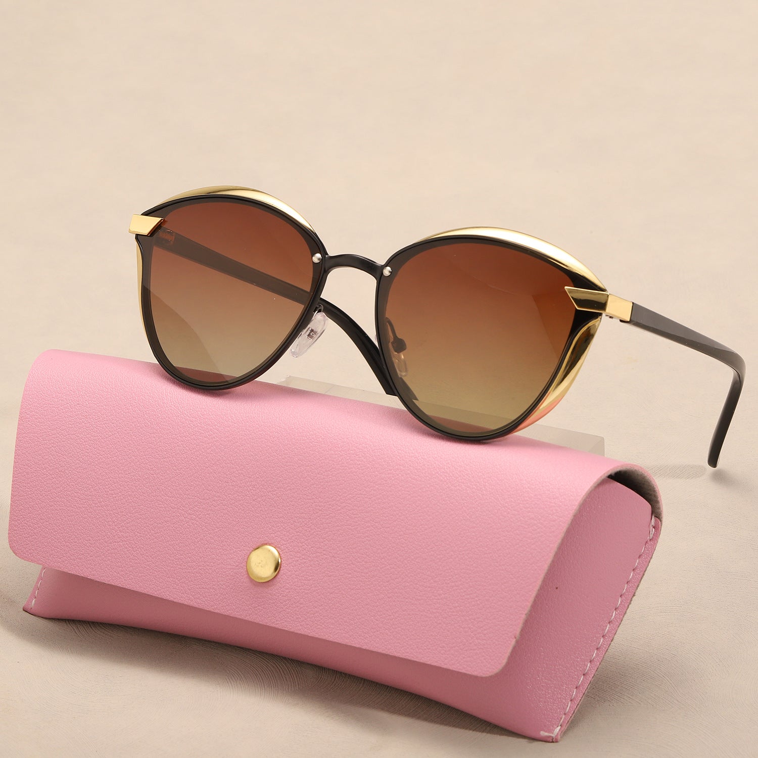 Yasmine Cat-Eye Sunglasses in Brown — gold-tone metal trim with gradient lenses