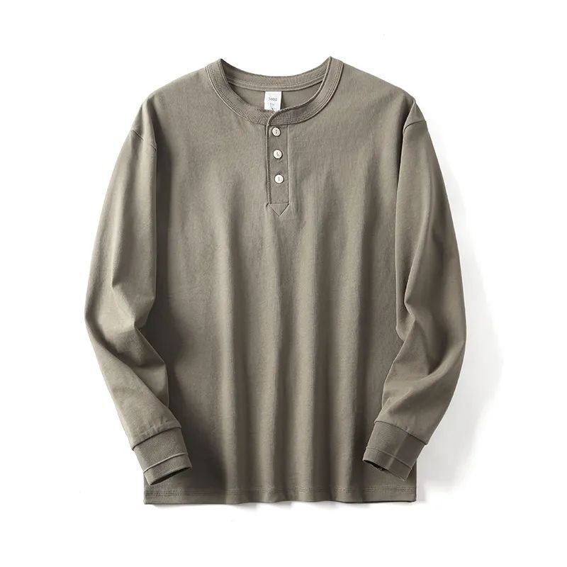 Roman Henley Shirt in Khaki — premium midweight cotton with 3-button placket