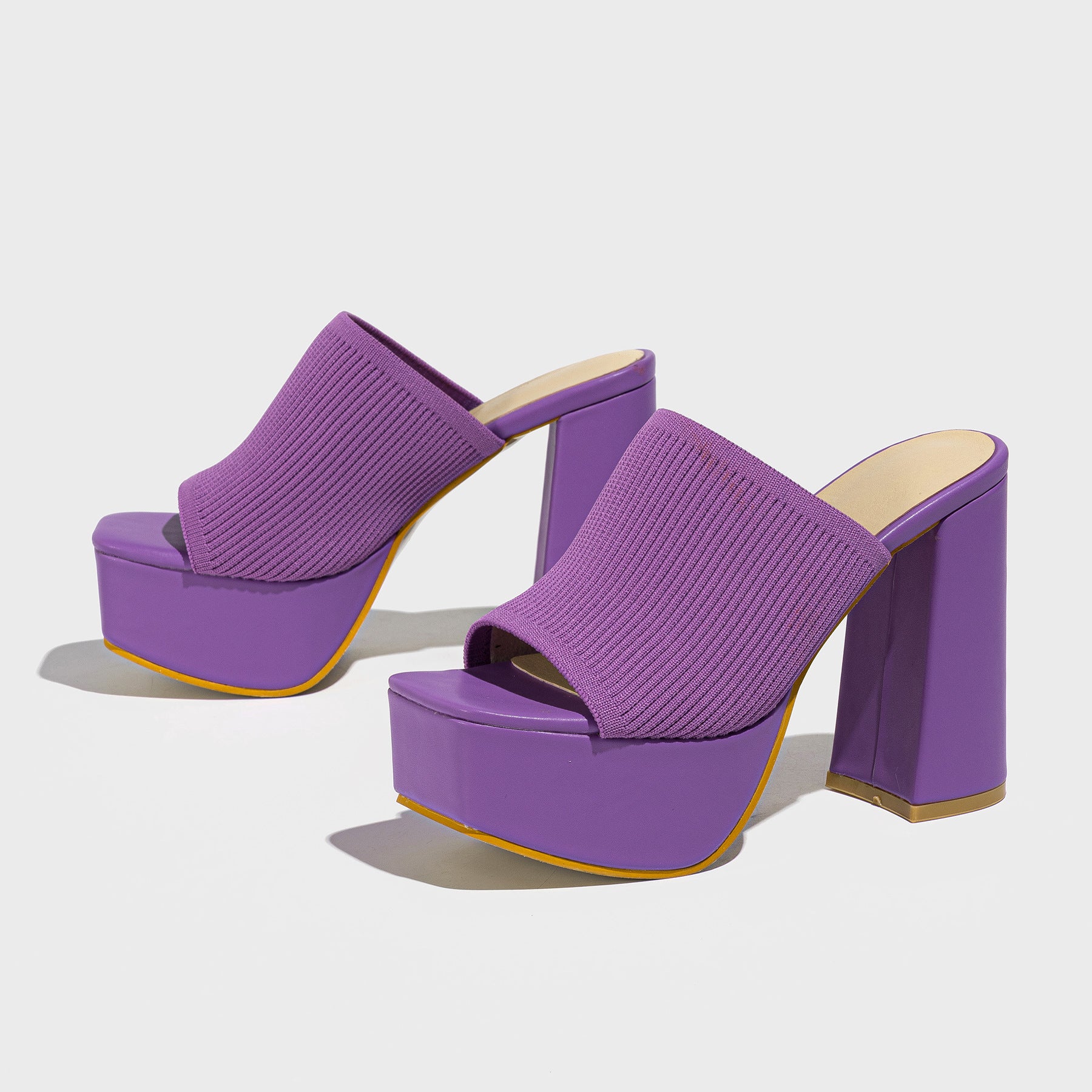 Romina Knit Heels in Purple — open-toe platform mule