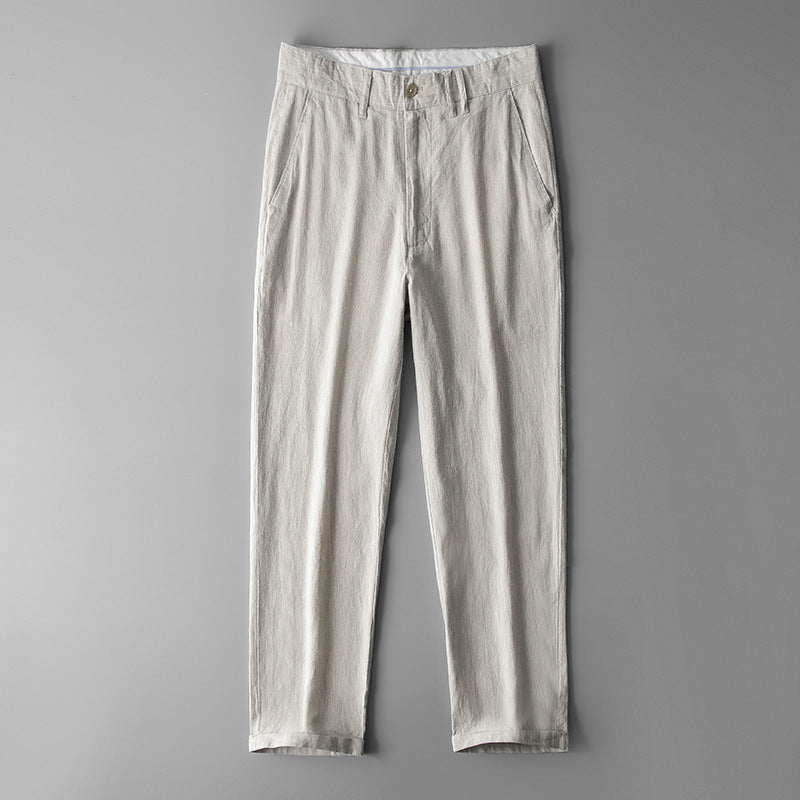 Matteo Linen Pants in Cream — elastic waist straight-leg