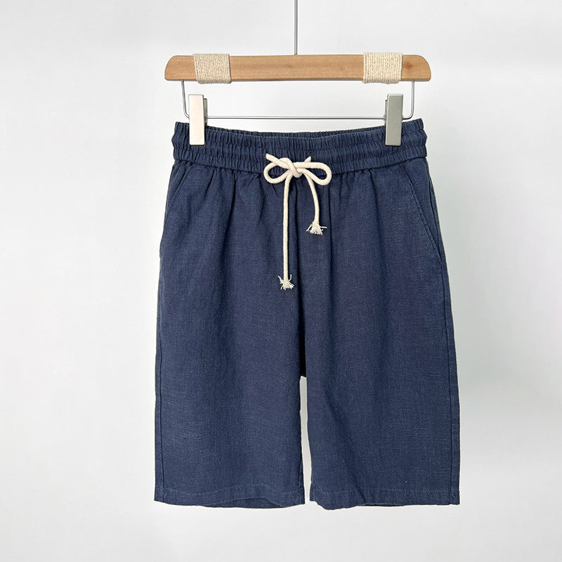 Salvatore Linen Shorts in Navy — drawstring waist