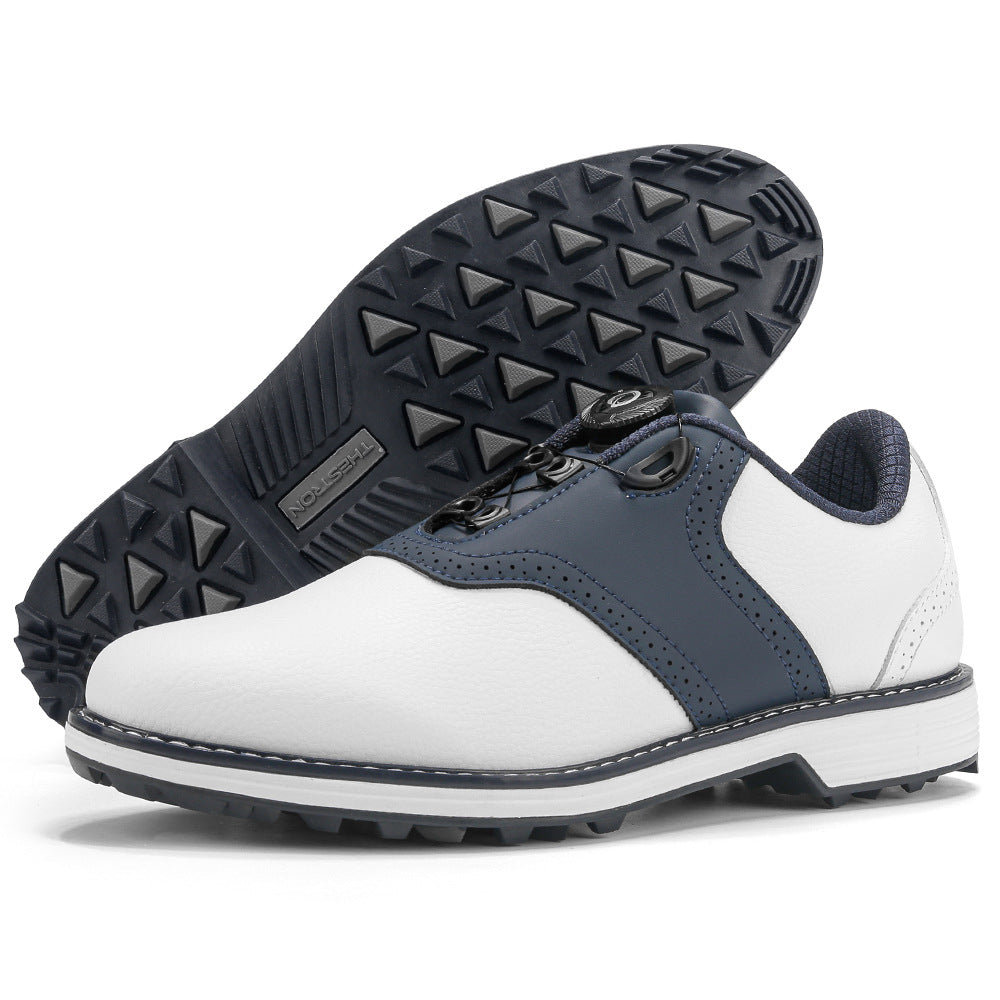 Antonio Golf Shoes in Navy — premium saddle two-tone leather with BOA dial lacing