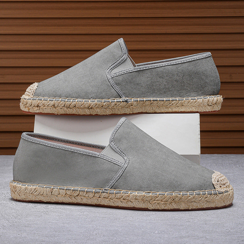 Stefano Suede Espadrilles in Grey — slip-on hemp sole