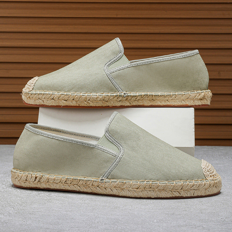 Stefano Suede Espadrilles in Sage — slip-on hemp sole