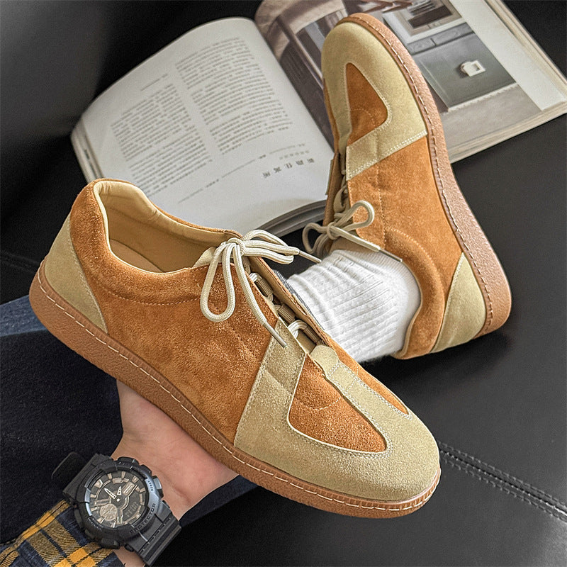 Cosimo Suede Sneakers in Light Brown — two-tone lace-up