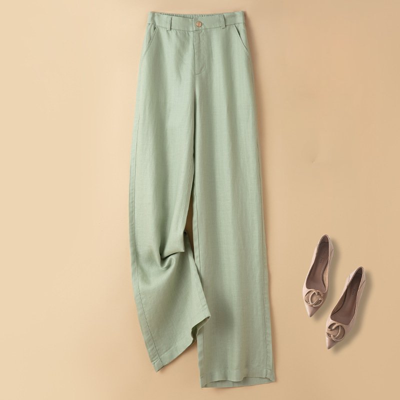 Delphine Linen Trousers in Light Green